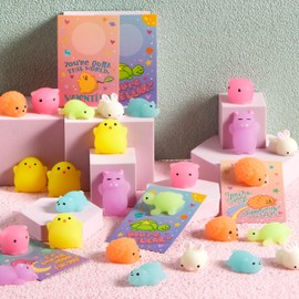 JOYIN JOYIN 28 Pack Valentines Day Gift Cards with Cute Kawaii Mochi Squishy Toy to Squeeze Glow in The Dark Stress Relief Fidget Toy for Kids, Classroom Exchange Prizes Valentine Party Favor Toy