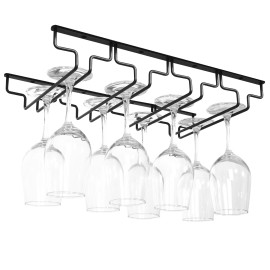 Uten 4 Rows Wine Glass Racks Under Cabinet Wall Mounted Hanging Wine Glasses Storage