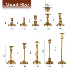 Candeldo Candlestick Candle Holders Gold: Tall Taper Candles Stick Holder Wedding Decor Set of 10 Brass Dinning Table Centerpiece Vintage Metal Candle Stand