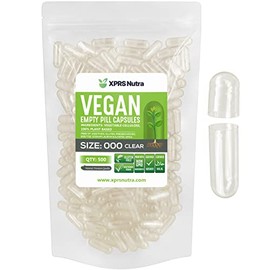 Cápsulas Express - Tamaño 000 cápsulas veganas vacías transparentes – Kosher y Halal – Cápsula de píldora vegetariana/vegetal, relleno de polvo DIY