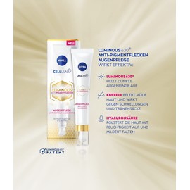 NIVEA Cellular Luminous 630 Anti-Pigment Spot Eye Care (15 ml), Anti-Age Eye Cream Against Dark Circles, Moisturising Eye Cream with Hyaluronic and Caffeine