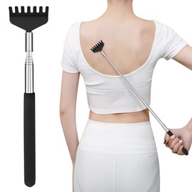 Mynoozi Rückenkratzer Teleskop, Ausziehbar Rückenkratzer Gegen Juckreiz Versenkbar 20-68 cm, Edelstahl Rückenkratzer Set Geeignet für Menschen und Haustiere- Schwarz