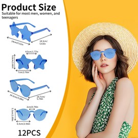 Vookkp 12 Pairs of Colourful Party Sunglasses, Magic Colours Party Glasses, Adult Children, Rimless Sunglasses, 2 Styles/Star/Round, Hippie Glasses for Carnival Photo Props