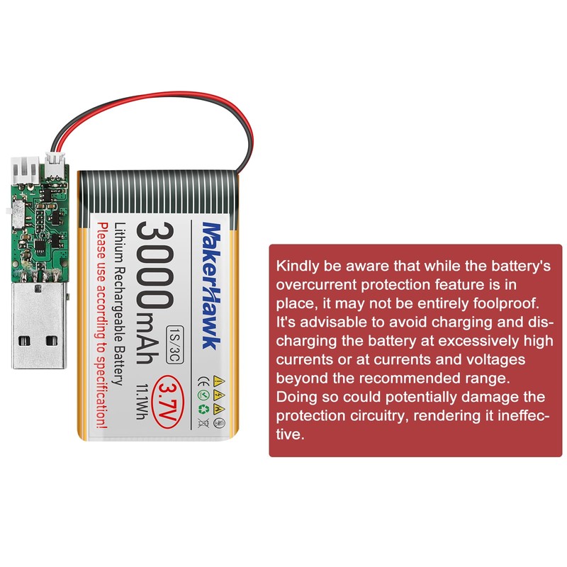 MakerHawk 3.7V 3000mAh LiPo Battery Rechargeable 1S 3C Lithium Polymer