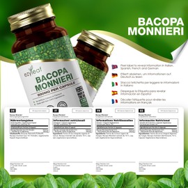 Ezyleaf Bacopa Monnieri 500mg High Strength Bacopa 120 Capsules | Bacopa-Extract Ayurvedic Brahmi Powder Capsules | Vegan, Non-GMO Allergen & Gluten Free | Made in UK
