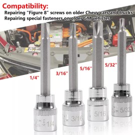 Chevy 4PC Clutch Head Bit Socket Set Used with 3/8" Square Drive Replace CTA 8755