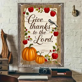 BlissYard Fall Thanksgiving Window Banner 31x47 Inch Harvest Pumpkin Apple Leaves Decor with Grateful Heart Scripture Ofrenda Papel Picado Photo Backdrop Indoor Outdoor Holiday Party Decoration