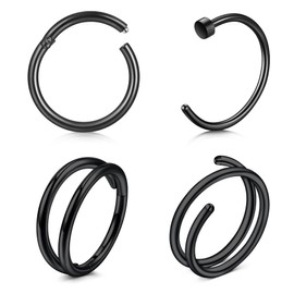 MODRSA Nose Rings Hoops Hoop Nose Ring Nose Hoops Double Hoop Nose Ring For Single Piercing Nose Hoop Ring Spiral Nose Ring Double Hoop One Hole Nose Hoops Black Helix Cartilage Conch Hoop Earring 20g