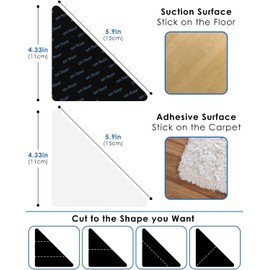 JYCONVSTO97 12 PCS Grippers of Rug Tape, Rug Pad Gripper for Hardwood Floors and Tiles, Reusable Washable Grippers for Rugs, No Damaging for Floor Removable, Black