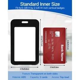 BelroseHom 3 Pack ID Badge Holder with Double-Sided Clear Windows, Vertical Hard Plastic ID Card Holder, Waterproof ID Card Protector for Office, School and Daily Use，Black