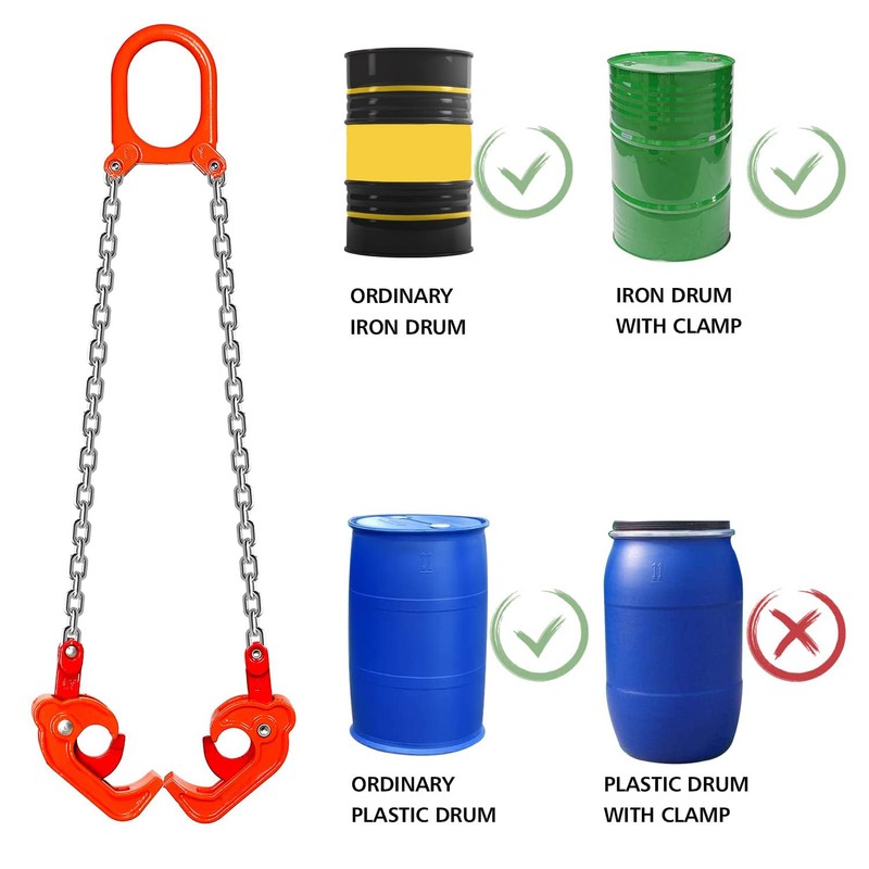 Chain Drum Lifter, 2200 Lbs 1Ton Capacity Galvanized G80 Chain