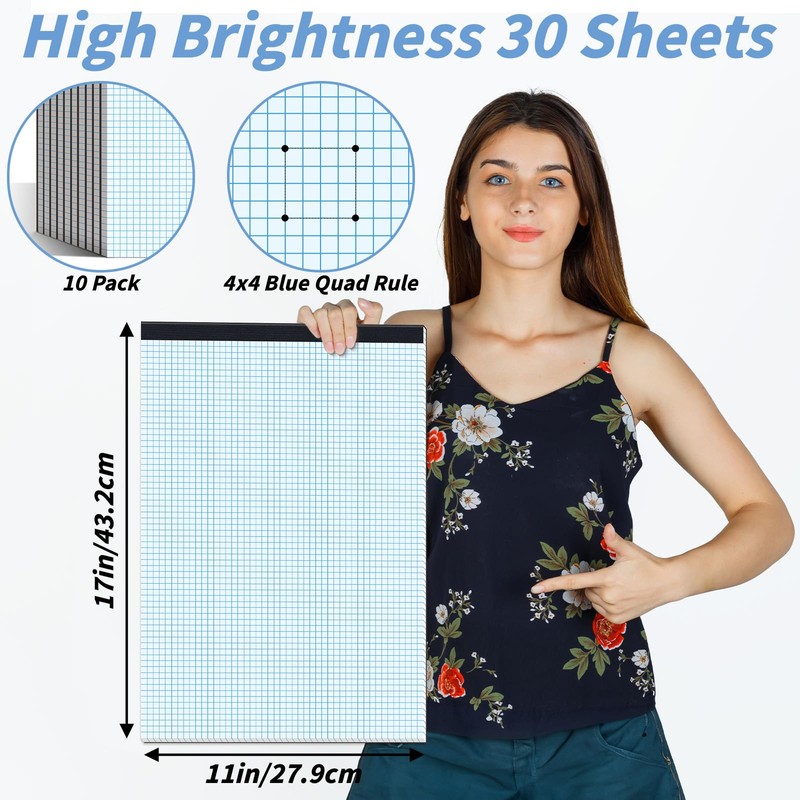 Oleitodh 10 Pack Graph Paper Pads 11 x 17 Inch