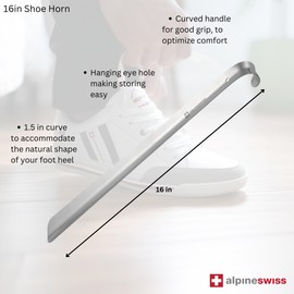 Alpine Swiss Heavy Duty Stainless Steel Shoe Horn Long Handle 16” Shoe Helper