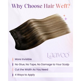 LaaVoo Weft Hair Extensions Real Human Hair 18 Inch 100g Balayage Darkest Brown to Medium Brwon and Ash Blonde Sew in Straight Remy Invisible Double Weft Weave Extensions #2/6/18