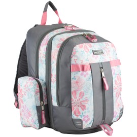 Eastsport Extra Large Backpack Expandable Oversized For Travel Hiking Work Camping Sports Outdoors With Drawstring Bag 18x13.5x9.5 Spring Floral Ash Grey