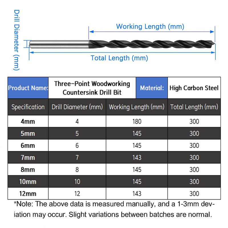 Long Wood Drill Bits 7pcs 300mm Extra Long Hss Drill