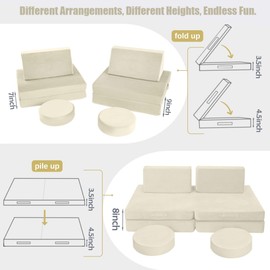 MeMoreCool Kids Couch for Playroom, Modular Kids Play Couch for Toddlers, Beige Building Fort Explorer Set, Foam Couch Sofa