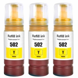 TAAUS 502 Ink Bottle - 1BK1C1M1Y, 2BK, 3Cyan, 3Magenta, 3Yellow, Sublimation Ink - for Epson ET-2700, ET-2750, ET-2850, ET-3700, ET-3760, ET-4850 etc. (502Ink -3Yellow)