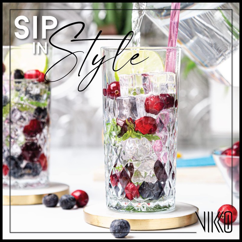 Vikko Drinking Glass, Set of 12 Crystal Style Tall Beverage