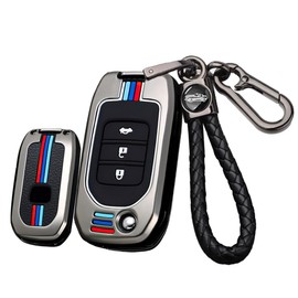 ontto Metal Car key fob cover case Fit for Honda Civic CR-V HR-V Agreement Jade Crider Odyssey 2015-2018 keyring Flip Key Shell Holder bag keychain Accessories 3 button Black