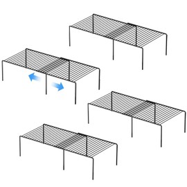 GEDLIRE Kitchen Cabinet Expandable Shelf Organizers Set of 4, Adjustable Metal Wire Pantry Storage Shelves, Plate Dish Organizer Rack for Cabinets, Cupboard, Counter, Freezer, Countertop, Black