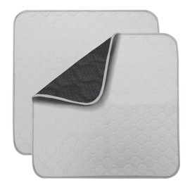 Non-Slip Absorbent Washable Incontinence Pad underpad Seat 4-Layer Design Chair Absorbent Pads Protection - for Seniors, Adult, Children, or Pet Underpad Protection - Set of 2 (Grey)