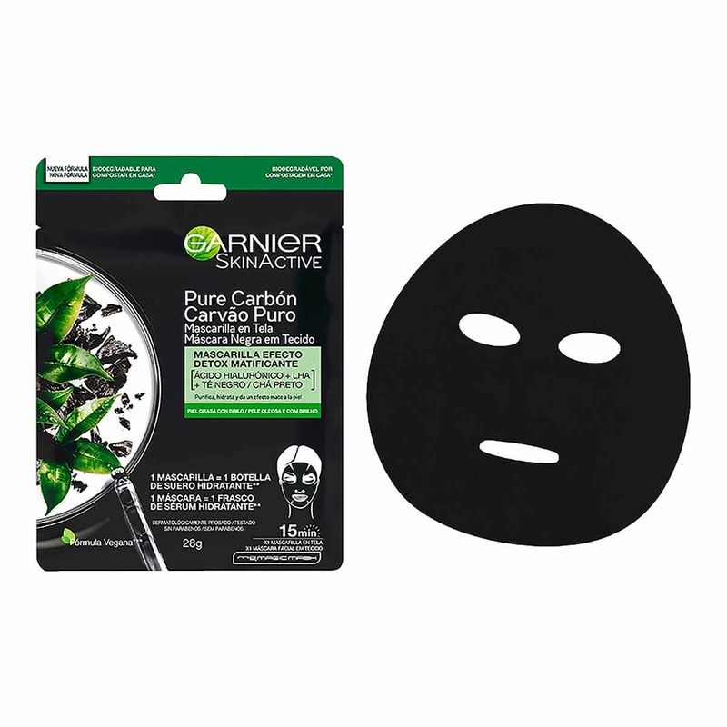 Mascarilla Facial en Tela Garnier SkinActive Pure Carbón Efecto Detox