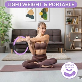 Pilates Ring and Ball Set with Resistance Bands - Pilates Equipment for Home Workout - 14'' & 12'' Pilates Rings, 2 Pilates Balls, 5 Resistance Bands for Toning Arms, Thighs/Legs & Core (Purple&Pink)