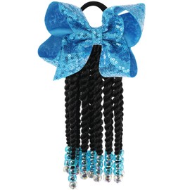 Kids Braid Ponytail Extension with Elastic Bowknot Tie Clip in Beads Braids Hair Extensions Braids Hair Extensions Wig for Children Girls Wigs with Bead Decoration Synthetic Hairpiece Black
