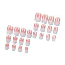 MERVF Square Press on Nails Medium Fake Nails White Ombre French Tip Glue ons Pink Acrylic Nail Supplies Art DIY Squoval Manicure 24pcs Glossy