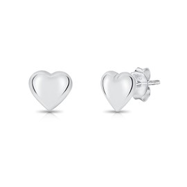 DTPSilver - 925 Sterling Silver Heart Studs Earrings