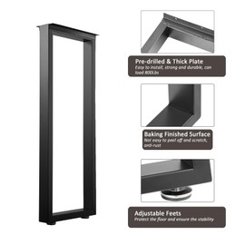 ALLCOS 40 Inch Metal Bar Table Legs, Heavy Duty Dining Table Leg with Adjustment Feet Furniture Legs, Black, Set of 2