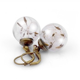 Dandelion Earrings Bronze - Secure Closure - Hand Selected - Real Dandelion Seeds