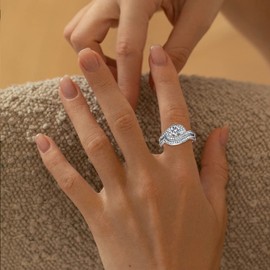 MDFUN 18K White Gold Plated Cubic Zirconia Two-In-One Wedding Engagement Promise Eternity Ring for Women Size 6