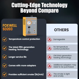 2025 FOXWELL SD203 Various Pine Leak Detection Diagnostic Tool All Systems Car Obd Diagnostic Tools for All CarsScreen Size: N/A, Power Source: 12V fully charged vehicle battery