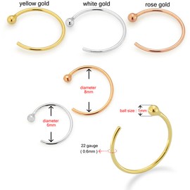 AZARIO LONDON 9K Solid Yellow Gold 22 Gauge - 8MM Diameter Open Hoop Ball End Nose Piercing Ring Jewellery