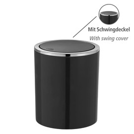 WENKO Inca Black Swing Lid Bin, Waste Bin with Swing Lid, Capacity: 2 litres, ABS Plastic, 14 x 16.8 x 14 cm, Black
