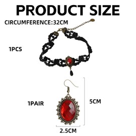 HDGSAFD 1 Lace Gemstone Necklace and 1 Pair Gemstone Earrings Gothic Jewelry Cosplay Accessories Punk Accessories, Lace, alloy, resin