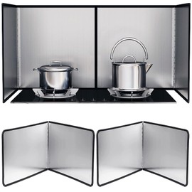 Splatter Guard for Stove 2 Pack 2-Sided Foldable Stainless Steel Oil Splash Board Anti Grease Nonstick Splatter Guard for Frying Stove Heat Insulation Board for Cooking