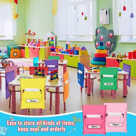 Chapou 36 Pcs Chair Pockets Chairback Pocket Chart Desk Organizer Pocket Chair Bag for Seat School Classroom, 12 Bright Color