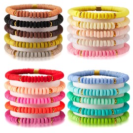 Ornaland 20 Pcs Heishi Surfer Bracelets Set Polymer Clay Heishi Beads Stretch Bracelets Multi-Layer Stackable Friendship Bracelets Bohemia Summer Beach Jewelry for Women
