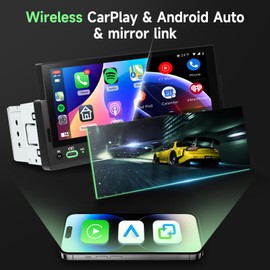 Single Din Touch Screen Car Stereo with Wireless Carplay and Android Auto, Universal Car Radio 1 DIN HD MP5 car Player 6.86" Support Bluetooth Mirror Link Steering Wheel Control EQ FM USB Type-C