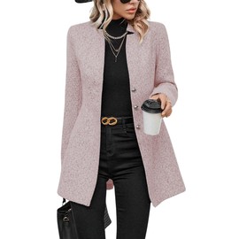 chouyatou Women's Business Casual Herringbone Wool Coat Button Up Notch Collar Dressy Blazer Jacket (X-Large, Pink)