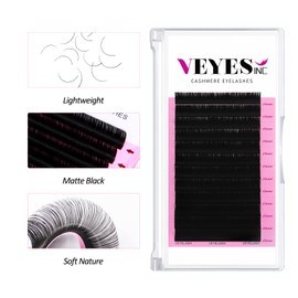 VEYES INC Cashmere Volume Lash Extensions C CC D DD LD L B J M Curl 0.03-0.20 thickness 5-25mm, Super Matte Black Individual Eyelashes Tray, Professional Supplies for Lash Techs (0.03 CC 8mm)