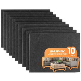 Baipok Felt Furniture Pads 10pcs 8" x 6" Adhesive Large Felt Pads, Cuttable Chair Le...