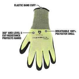 Flexzilla Pro GC160PXL Cut Resistant Sandy Nitrile Dip Gloves, ANSI Level 5, Black/ZillaGreen, XL