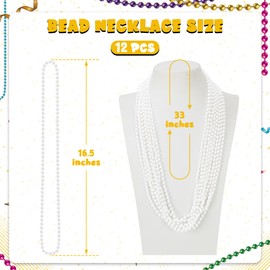 12 PCS Mardi Gras Beads Bulk, 33" White Beads Necklaces, Mardi Gras Beaded Accessories Parade Throws Accessory Set, White Beads for Wedding Carnival Baby Shower Party Favors Supplies