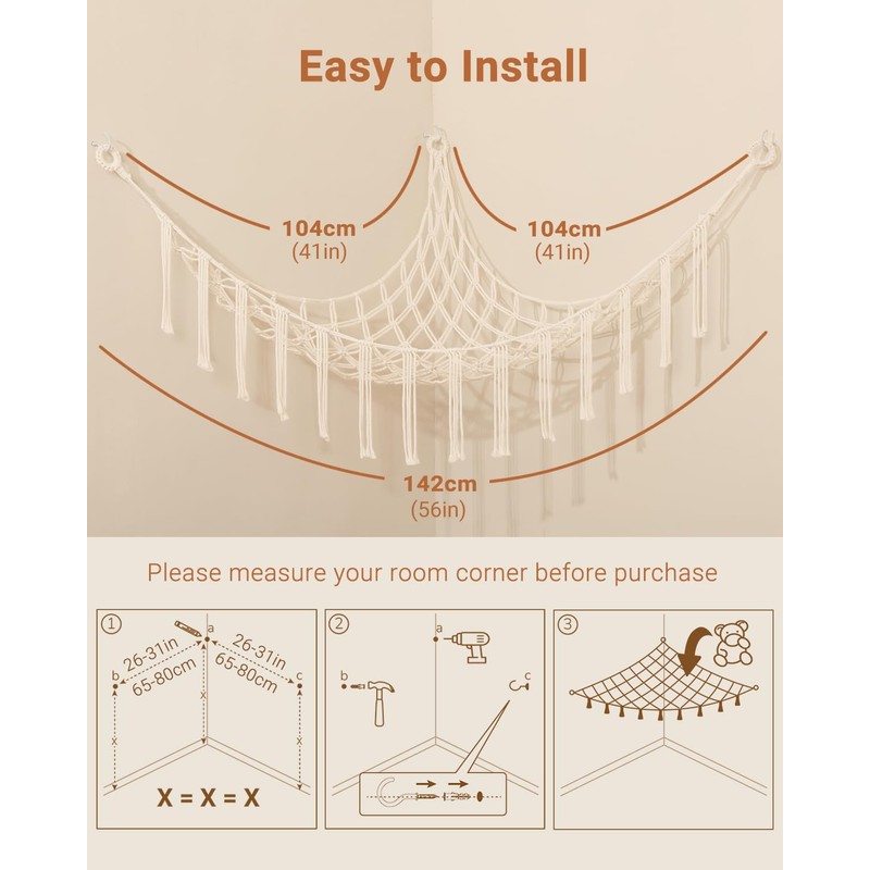 iKeelo Teddy Hammocks, Corner Toy Storage Net for Stuffed Animals,