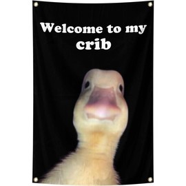 Welcome to My  Funny Flags Duck 2x3  Bedroom Wall Art Tapestry for Family Dormitory Living Room With Four Brass Buckle Holes (BLACK) - Color: color