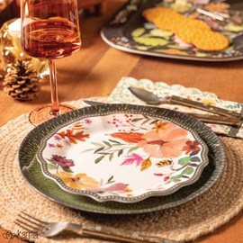 Karma, 8.75 inches Melamine Salad Plates Set of 4, Reusable Dishwasher Safe Plates for Outdoor and Indoor, Pink Bows